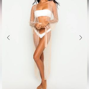 Black beach bunny late night pearl mesh cardigan swim coverup